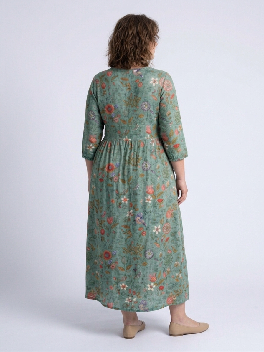 Eira | Bloemen V-hals Maxi-jurk met Driekwart Mouwen