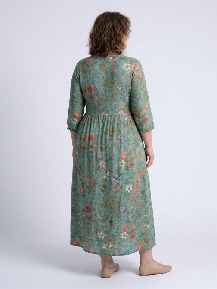 Eira | Bloemen V-hals Maxi-jurk met Driekwart Mouwen