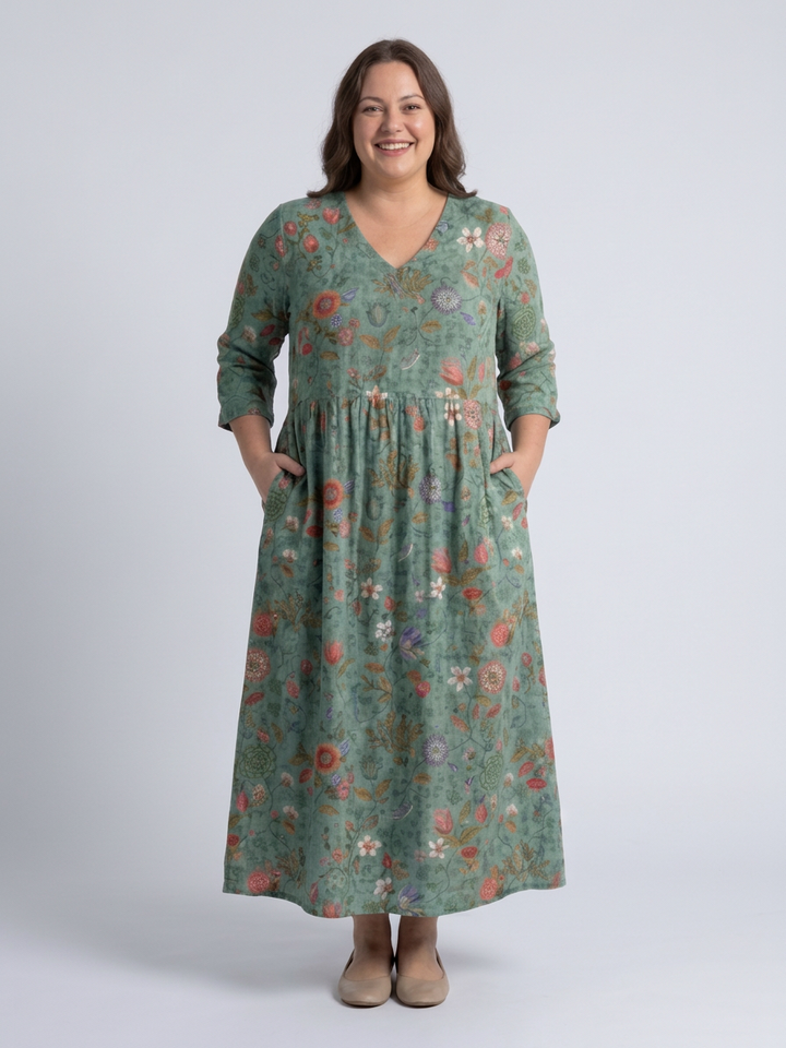 Eira | Bloemen V-hals Maxi-jurk met Driekwart Mouwen