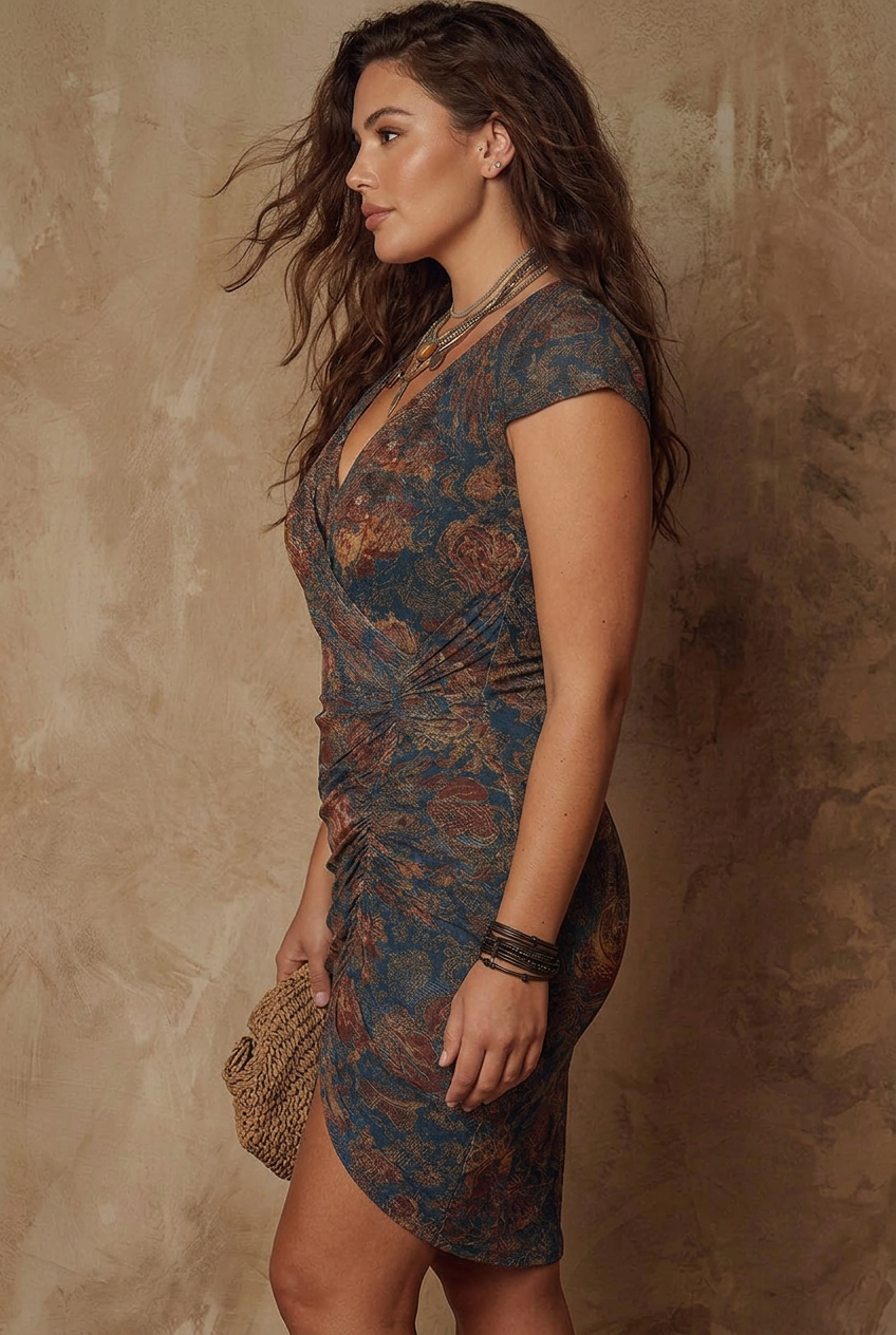 Laisa | Donkerblauwe Paisley Print V-Hals Mini Jurk