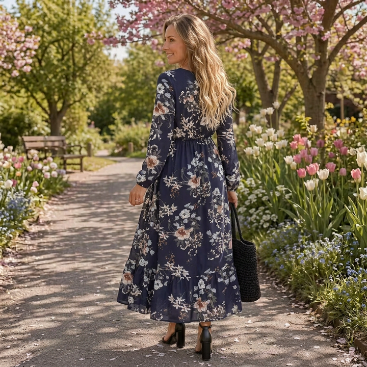 Lior | Lange Mouwen Bloemen Tiered Maxi Jurk