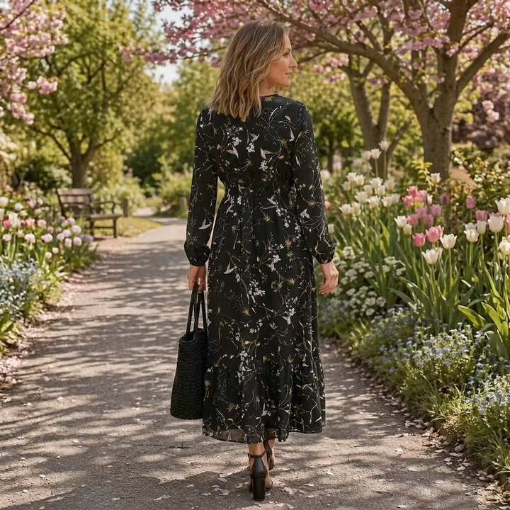 Lior | Lange Mouwen Bloemen Tiered Maxi Jurk