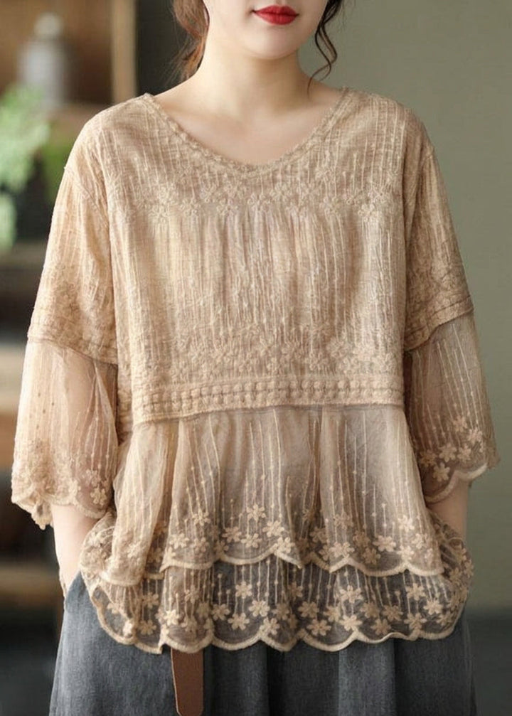 Oona - Geborduurde Patchwork Zomer Shirts Korte Mouwen