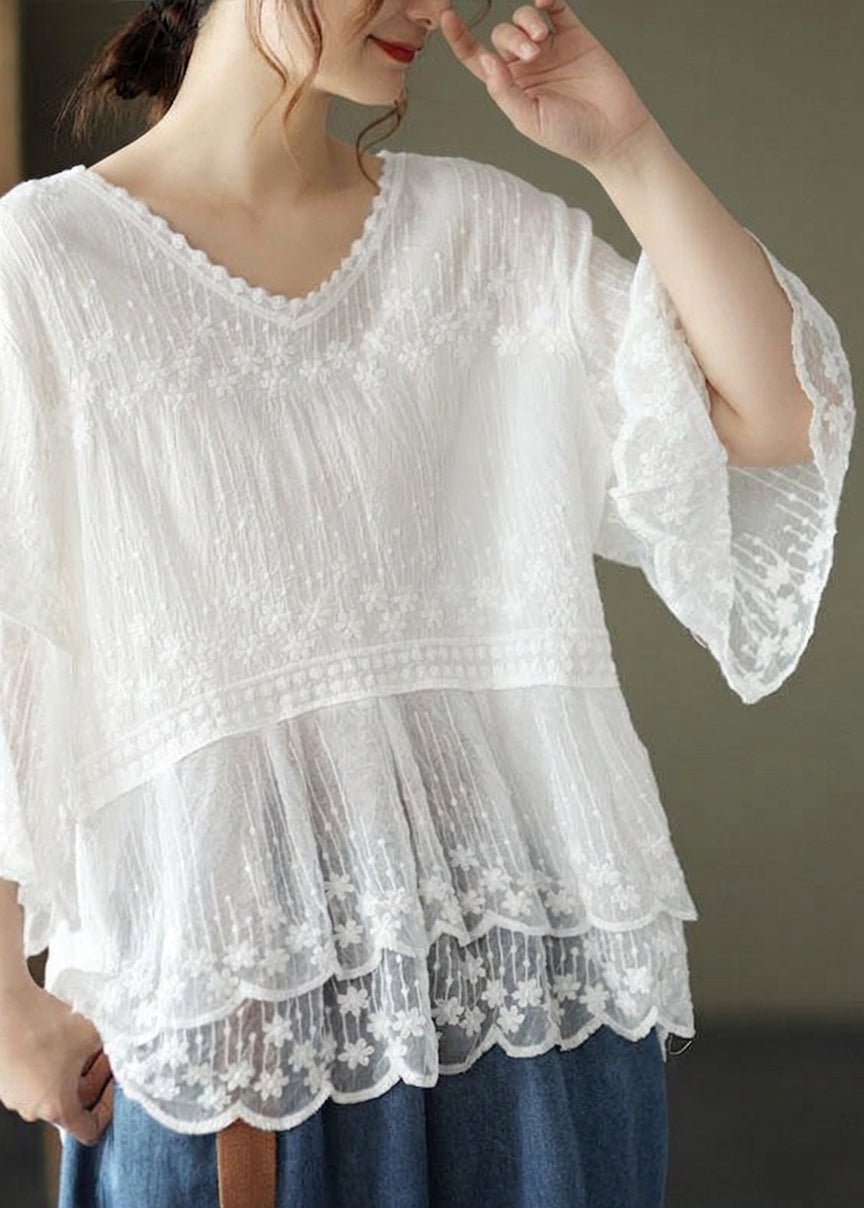 Oona - Geborduurde Patchwork Zomer Shirts Korte Mouwen
