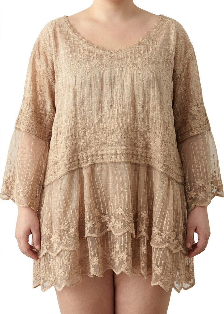 Oona - Geborduurde Patchwork Zomer Shirts Korte Mouwen