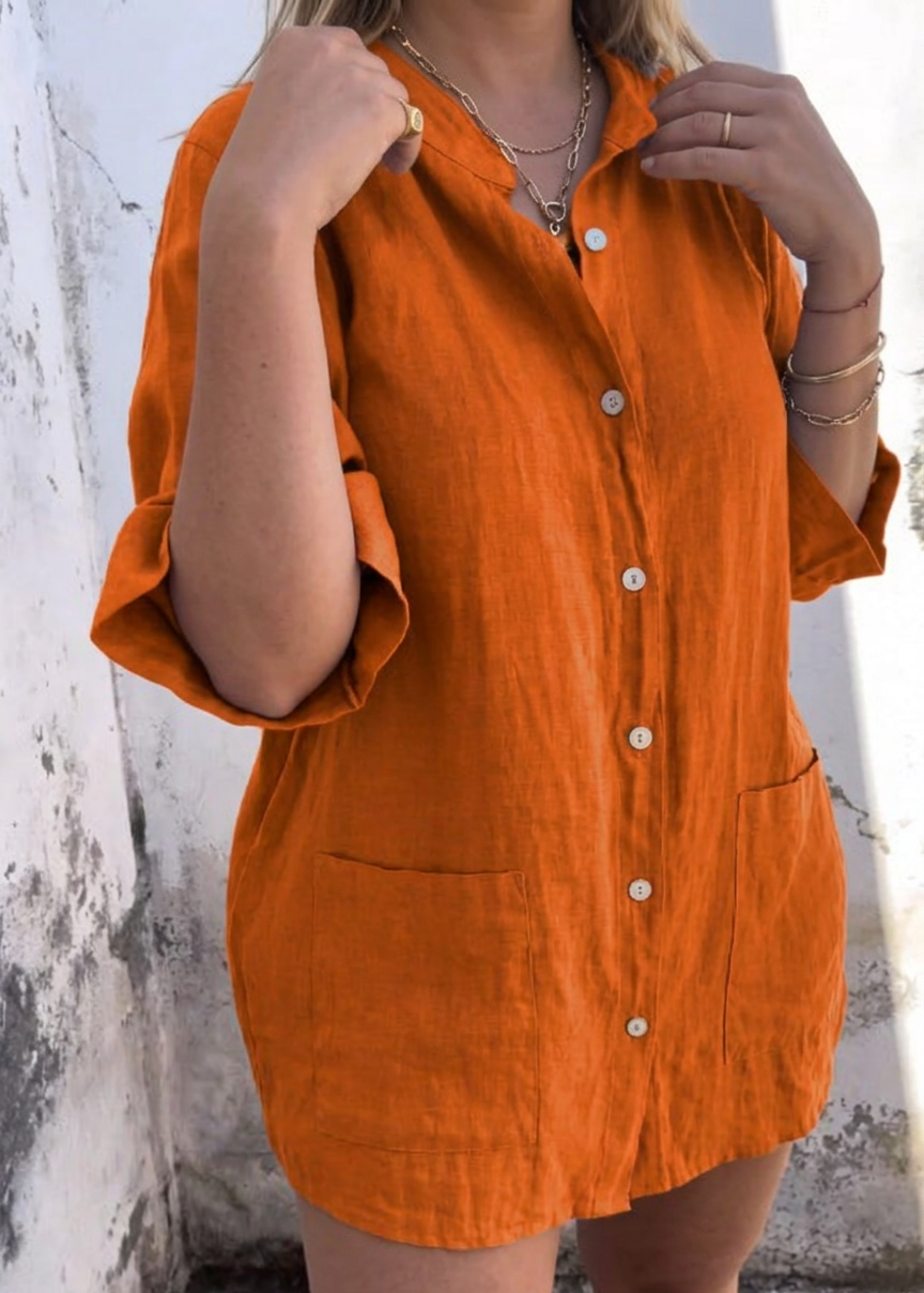 Nessa | Dames Linnen Knopenoverhemd Midi Jurk