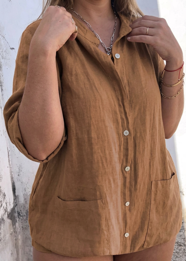 Nessa | Dames Linnen Knopenoverhemd Midi Jurk