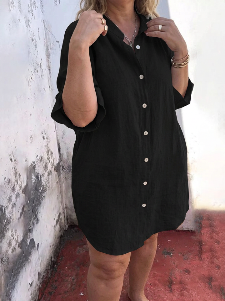 Nessa | Dames Linnen Knopenoverhemd Midi Jurk