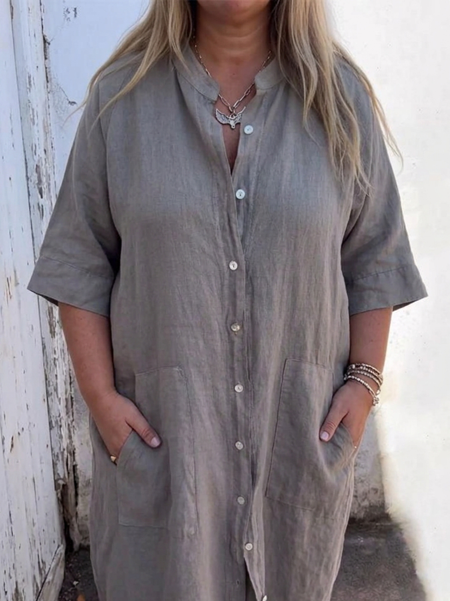 Nessa | Dames Linnen Knopenoverhemd Midi Jurk