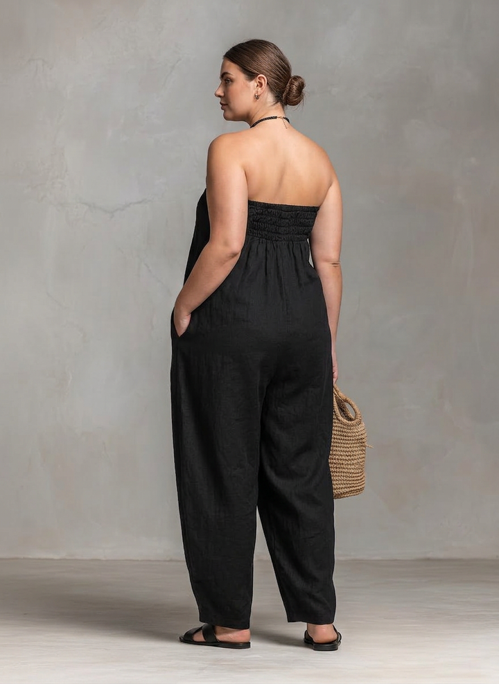 Vera - Losse Linnenmix Strapless Jumpsuit