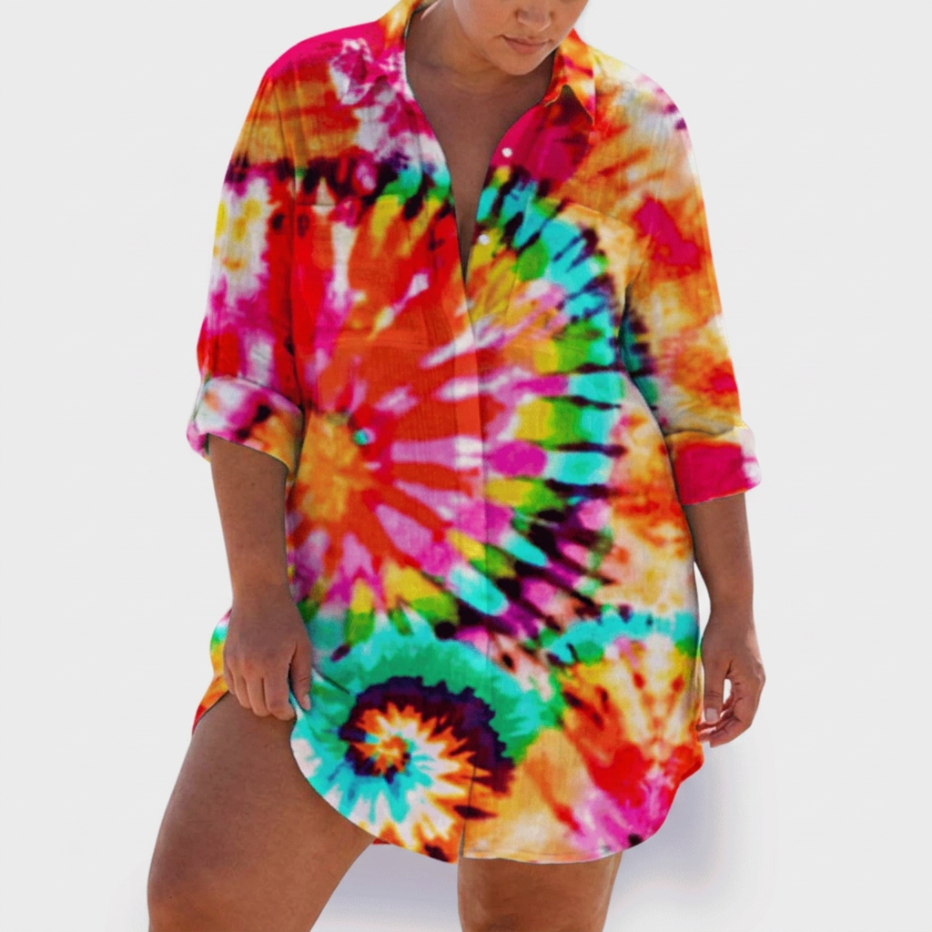 Pemberley | Dames Katoenen Print Kraag Lange Mouwen Shirt Jurk