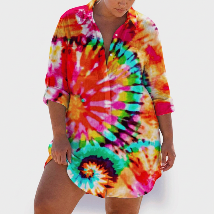 Pemberley | Dames Katoenen Print Kraag Lange Mouwen Shirt Jurk