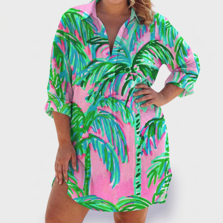 Pemberley | Dames Katoenen Print Kraag Lange Mouwen Shirt Jurk