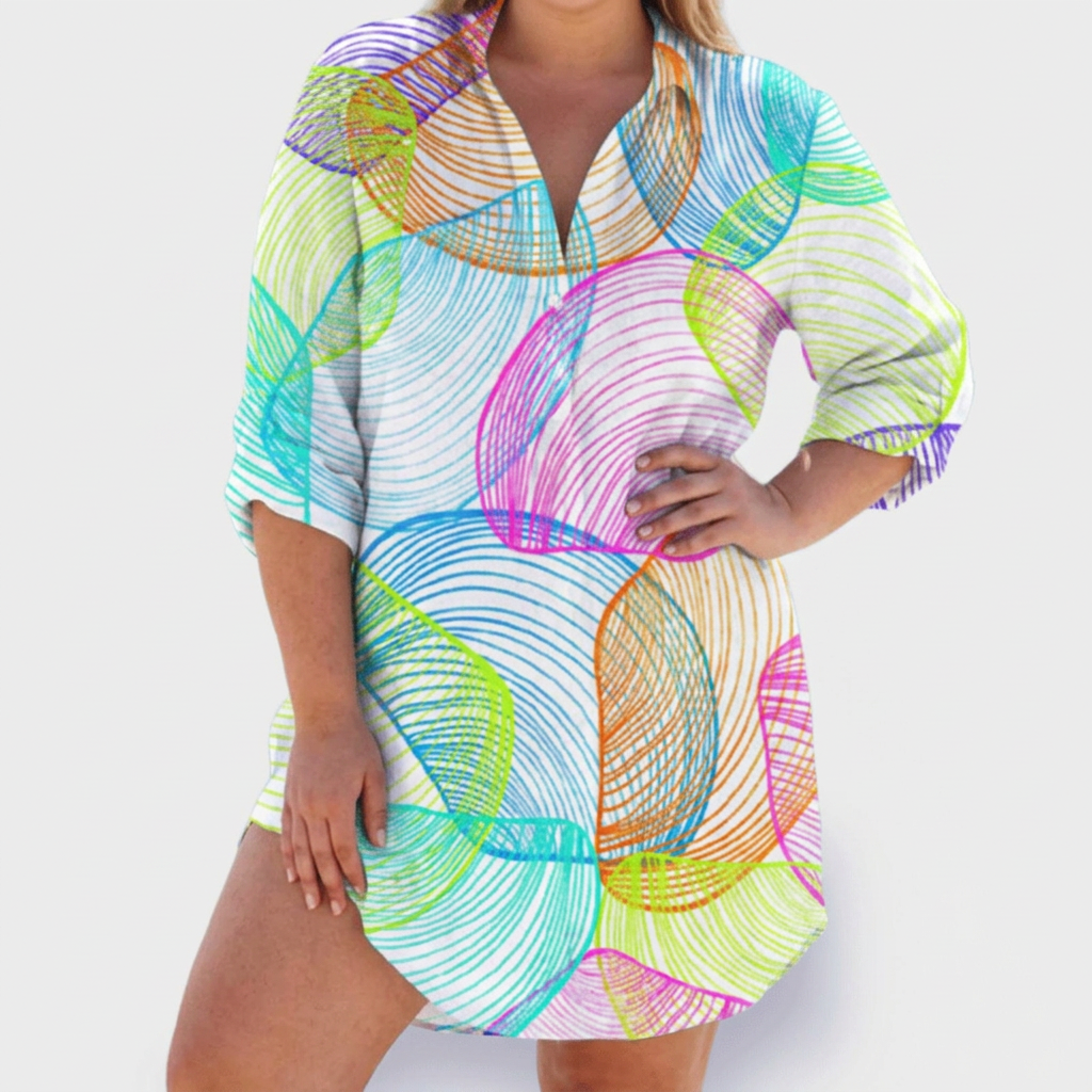 Pemberley | Dames Katoenen Print Kraag Lange Mouwen Shirt Jurk