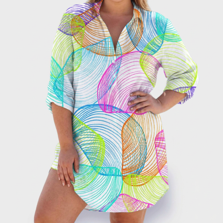 Pemberley | Dames Katoenen Print Kraag Lange Mouwen Shirt Jurk
