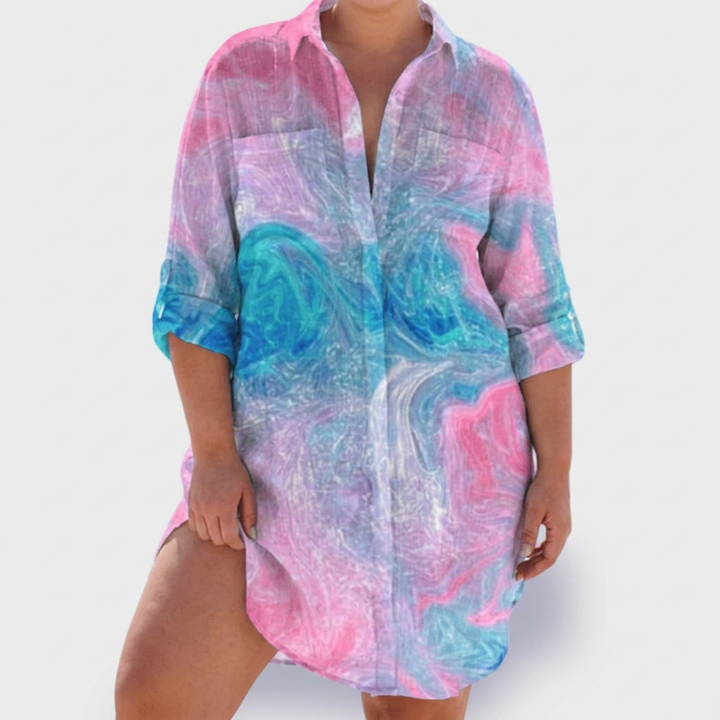 Pemberley | Dames Katoenen Print Kraag Lange Mouwen Shirt Jurk
