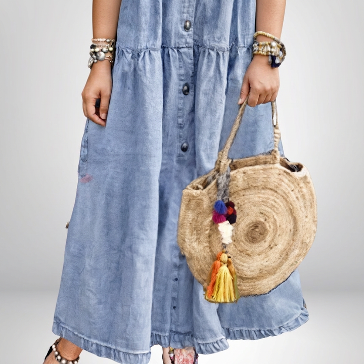 Leontine | Dames Denim Tiered Shirt Maxi Jurk