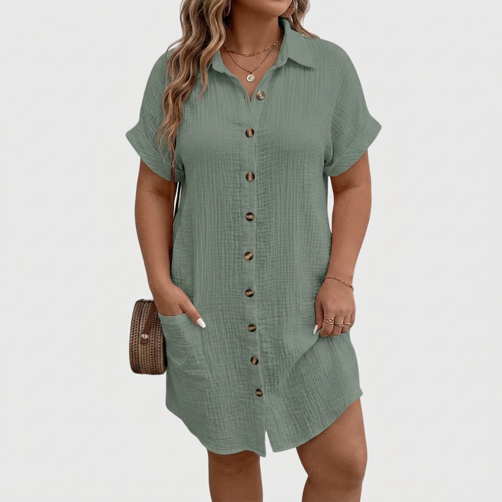 Honora | Vrouwen Linnen Knopen-Down Korte Mouwen Shirt Jurk