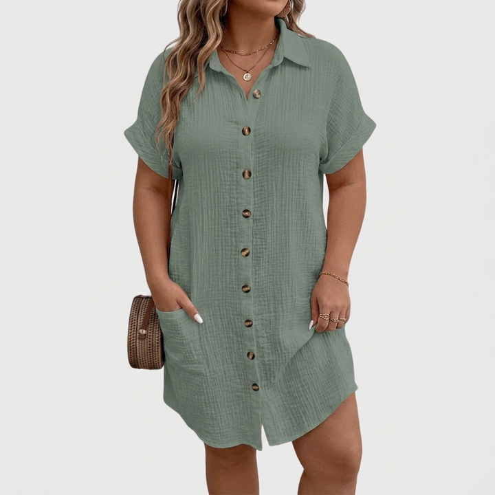 Honora | Vrouwen Linnen Knopen-Down Korte Mouwen Shirt Jurk