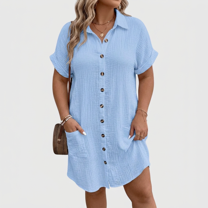 Honora | Vrouwen Linnen Knopen-Down Korte Mouwen Shirt Jurk