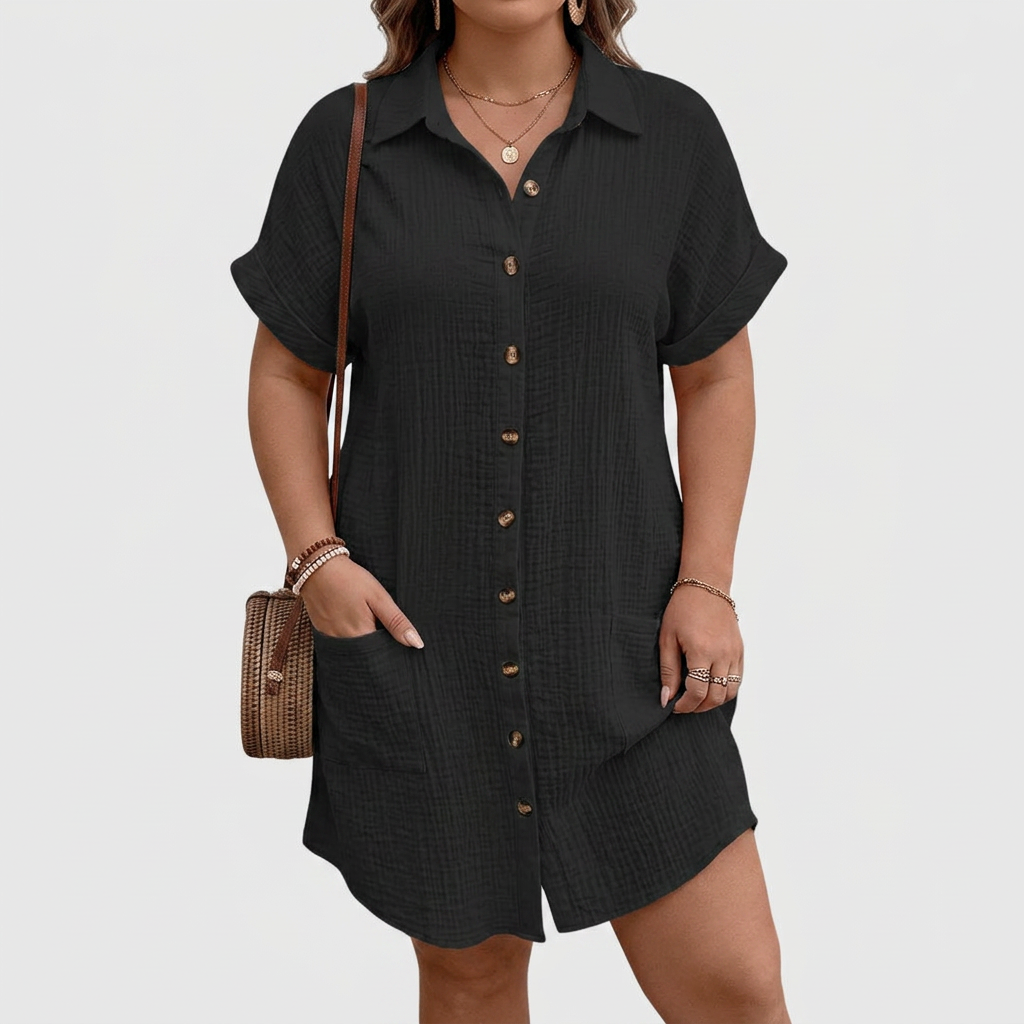 Honora | Vrouwen Linnen Knopen-Down Korte Mouwen Shirt Jurk