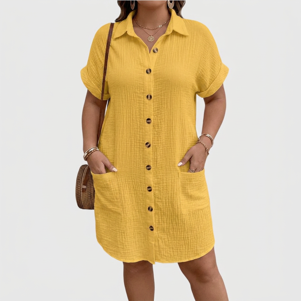 Honora | Vrouwen Linnen Knopen-Down Korte Mouwen Shirt Jurk