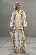 Mika | Zip Front Blouson Top Gedrukt Twee Delige Set