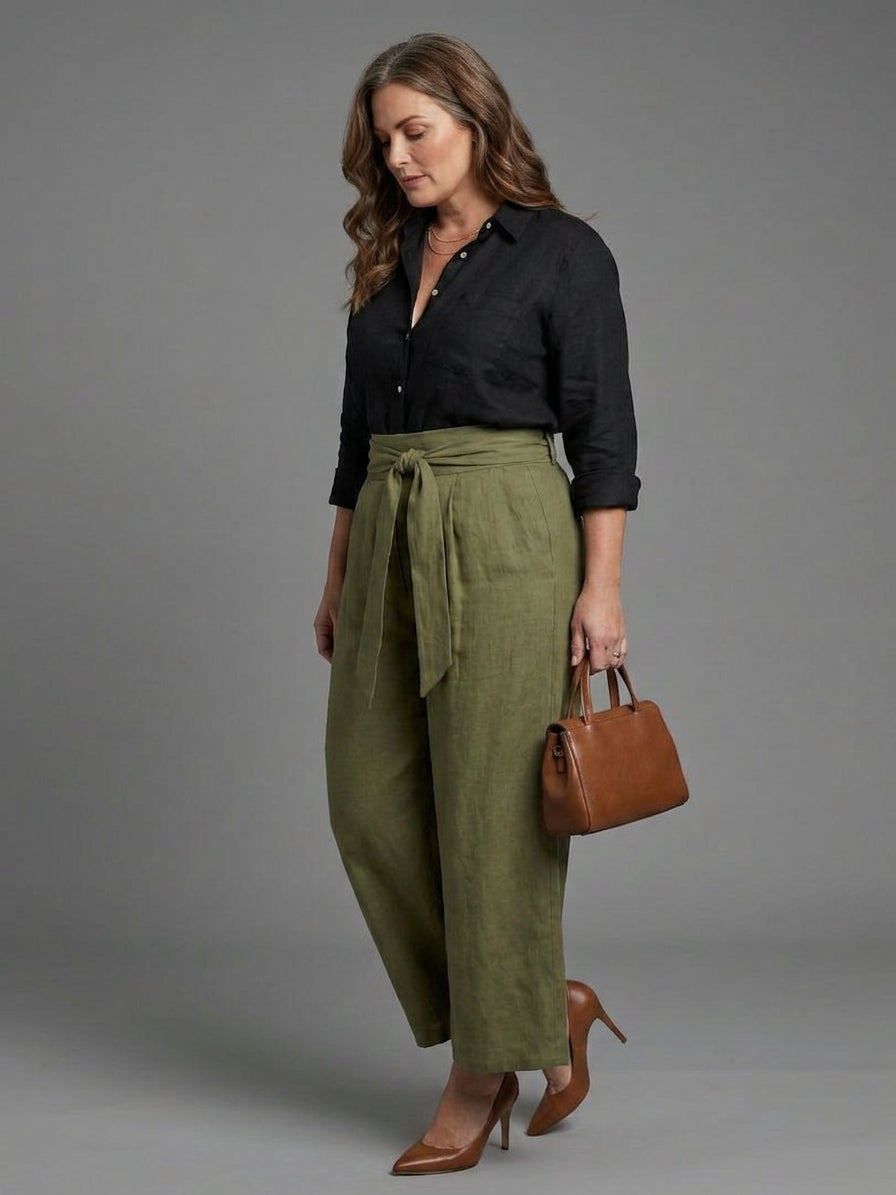 Tabitha | Twee-delig Set Zwarte Blouse Olijfgroene Midi Rok