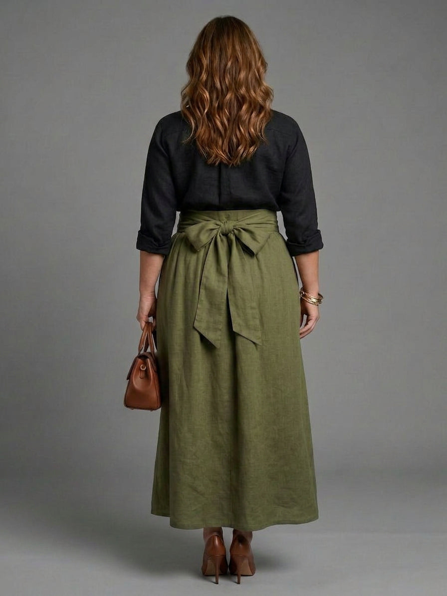Tabitha | Twee-delig Set Zwarte Blouse Olijfgroene Midi Rok