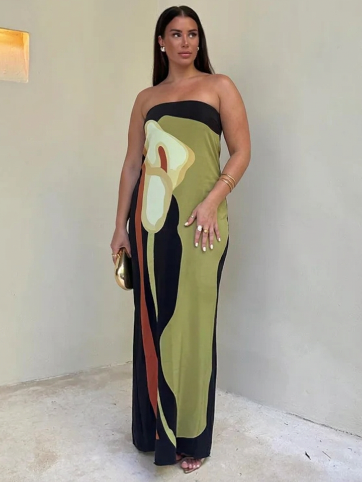 Zinnia - Abstract Strapless Maxi Dress