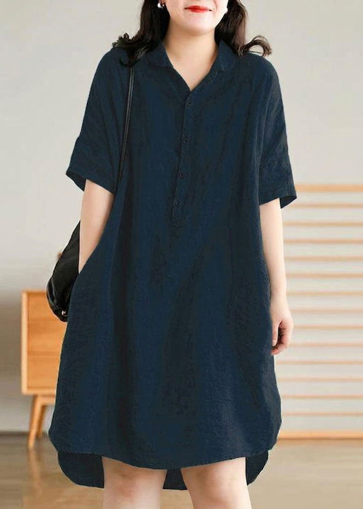 Sabine - Jade Groene Linnen Vrouwen Casual Linnen Shirt Jurk