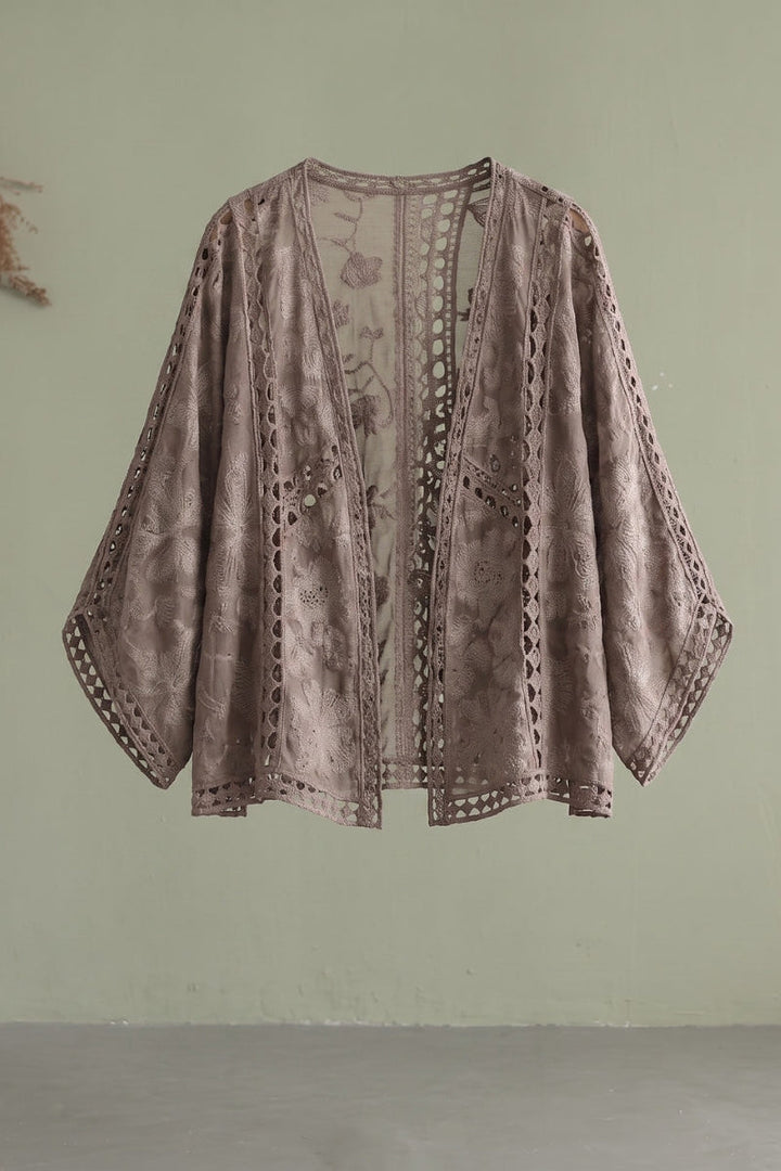 Niamh - Moderne Khaki Jacquard Hollow Out Katoenen Korte Cardigans