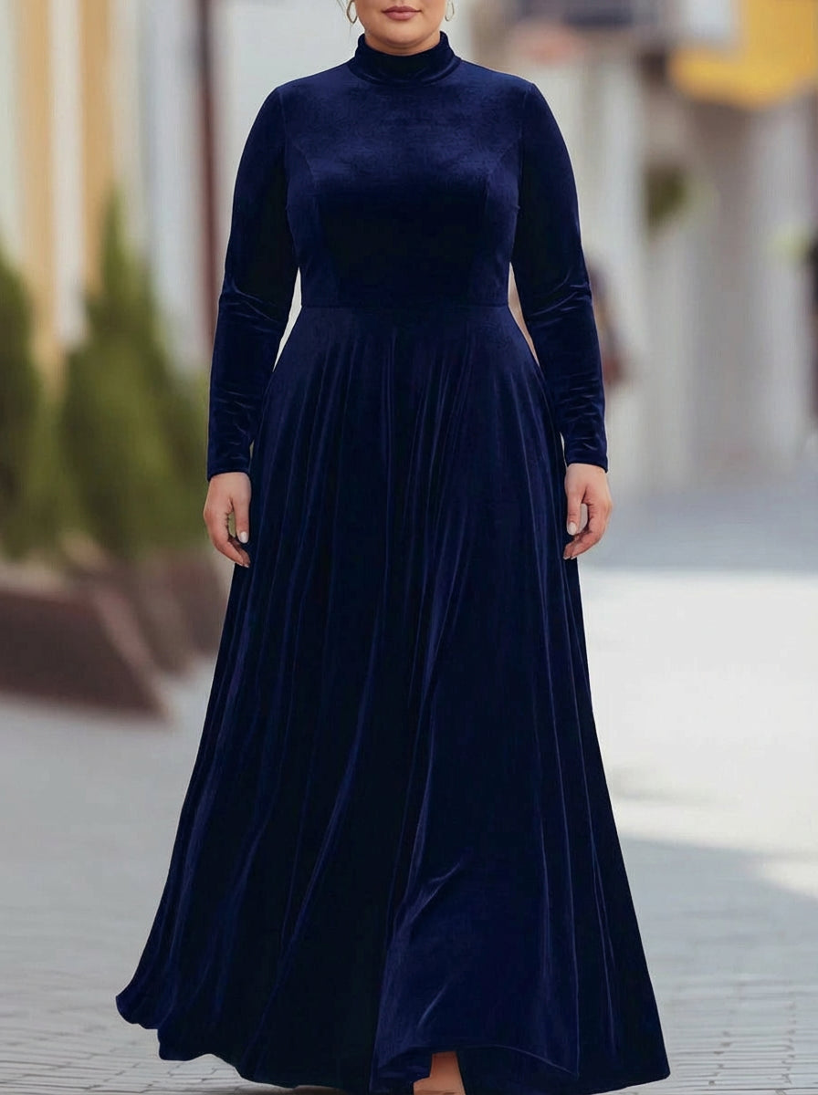 Tindra | Fluwelen Mock-Neck Maxi Jurk