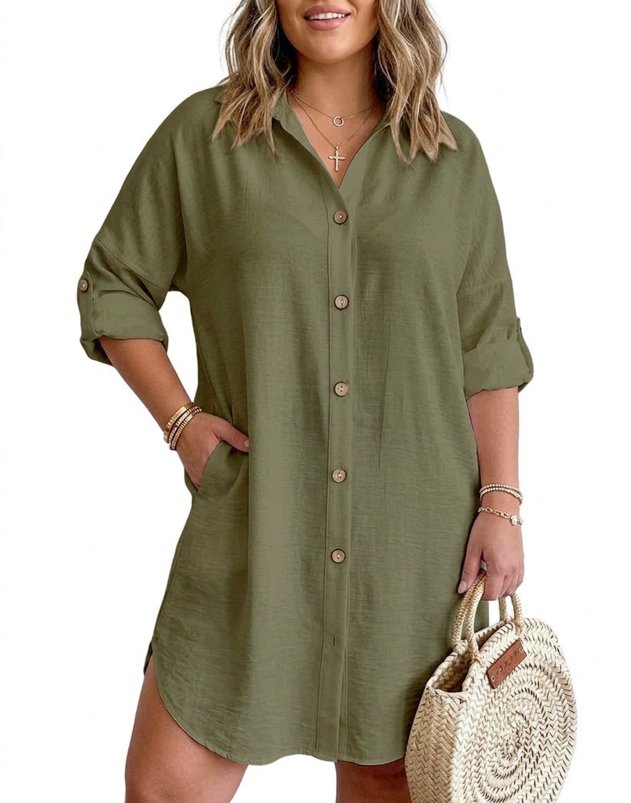 Leona - Knop-Up Shirt Jurk