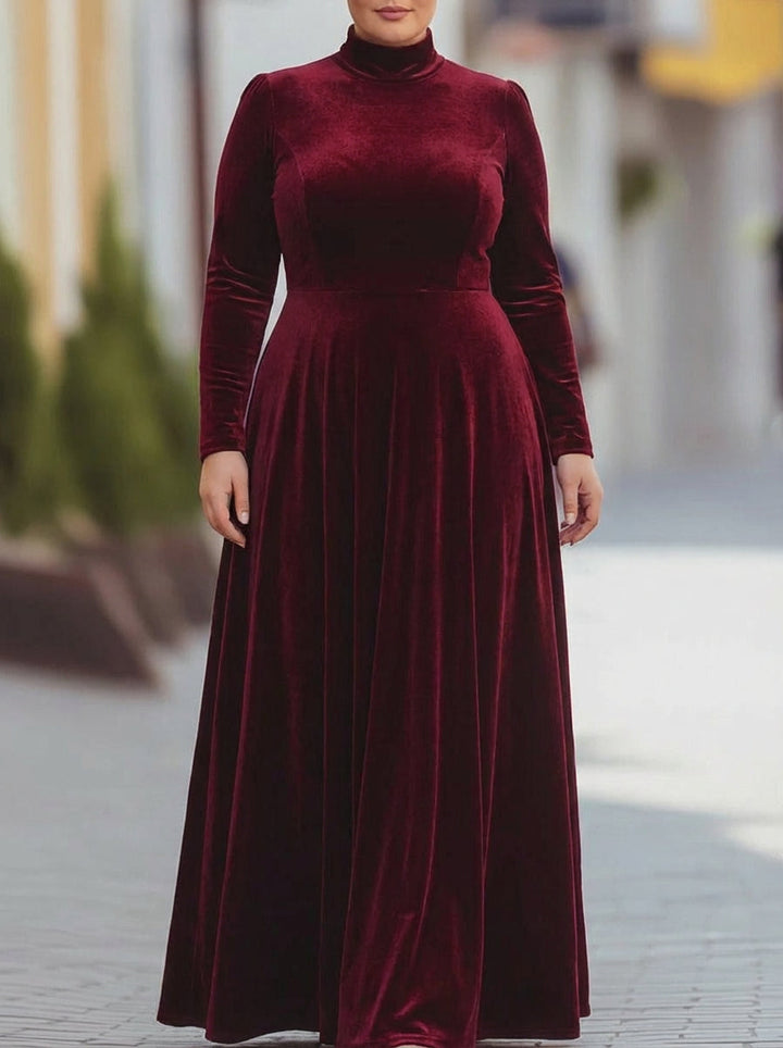 Tindra | Fluwelen Mock-Neck Maxi Jurk