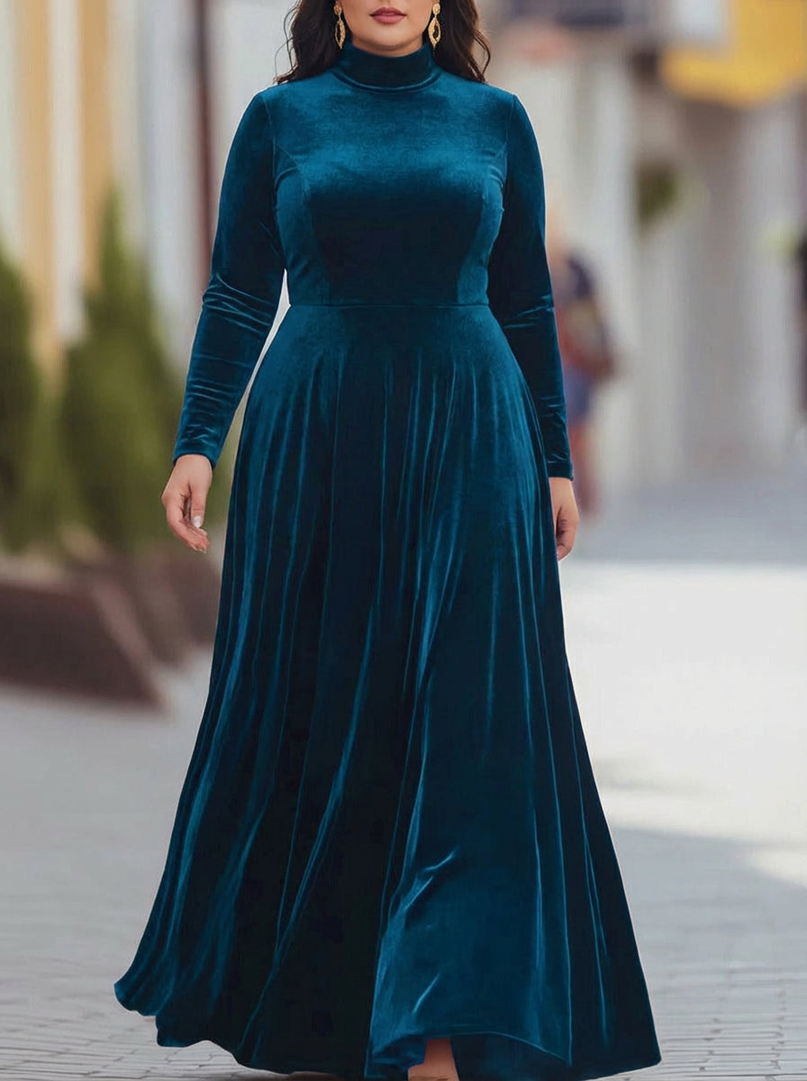 Tindra | Fluwelen Mock-Neck Maxi Jurk