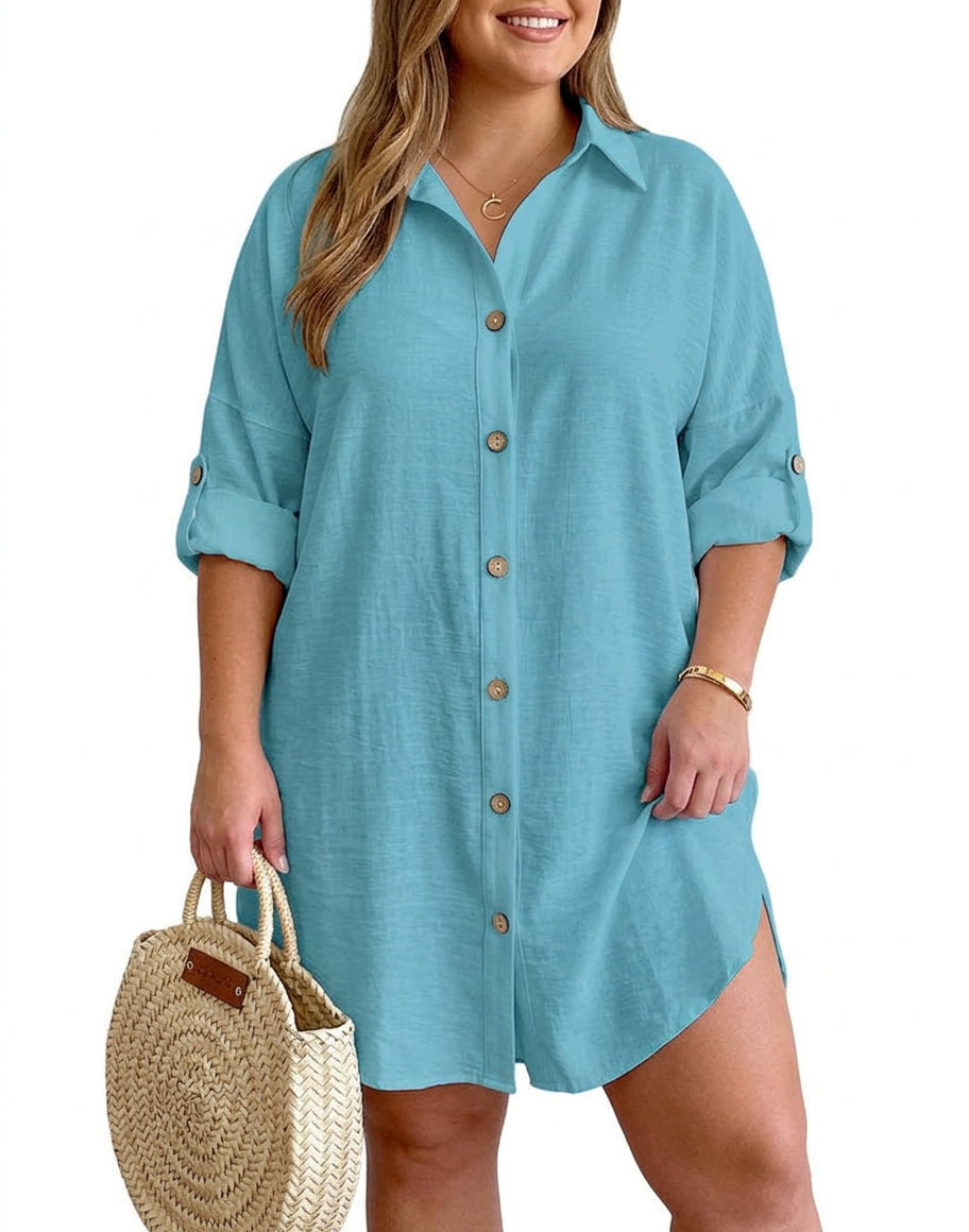 Leona - Knop-Up Shirt Jurk