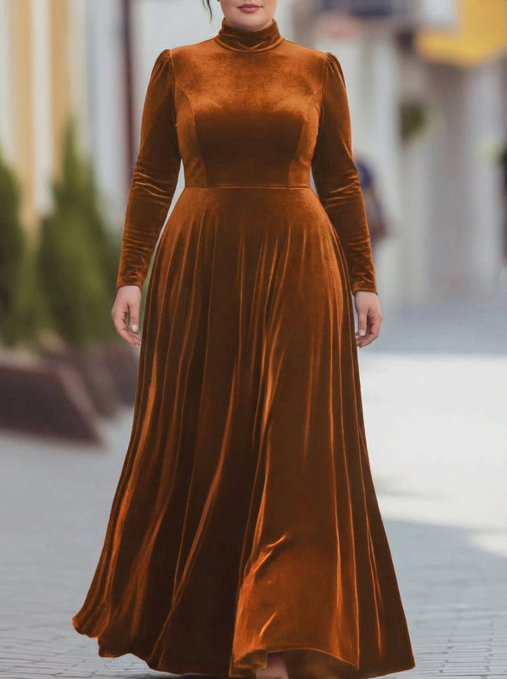 Tindra | Fluwelen Mock-Neck Maxi Jurk