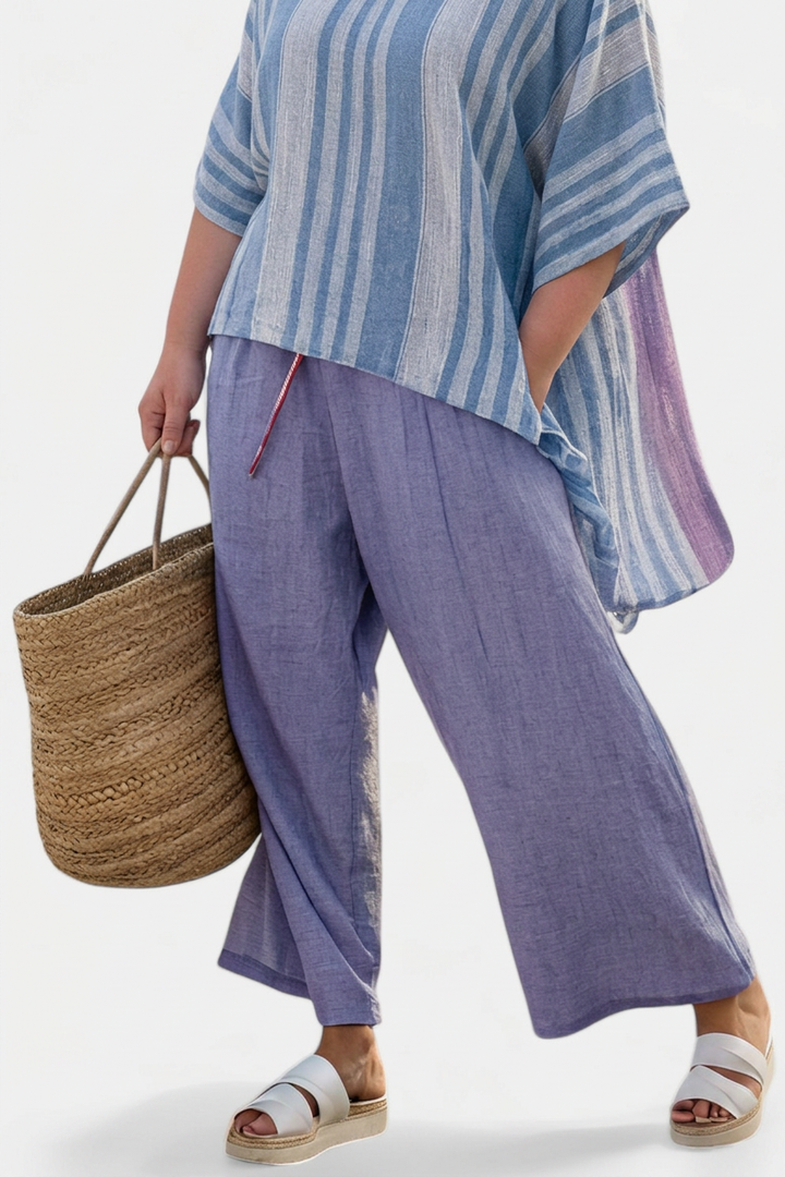 Vesper – Top Elegant in Lavendel &amp; Luchtblauw Met Linnen Broek