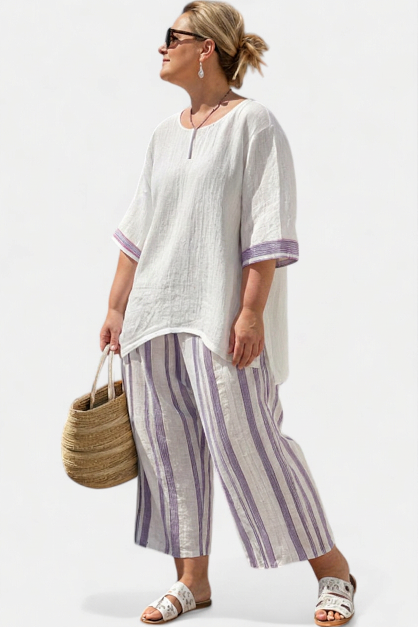 Anouk — T-Shirt Comfortabel &amp; Broek Bamboe Gestreept