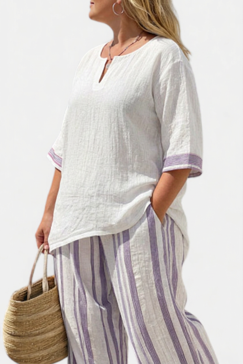 Anouk — T-Shirt Comfortabel &amp; Broek Bamboe Gestreept