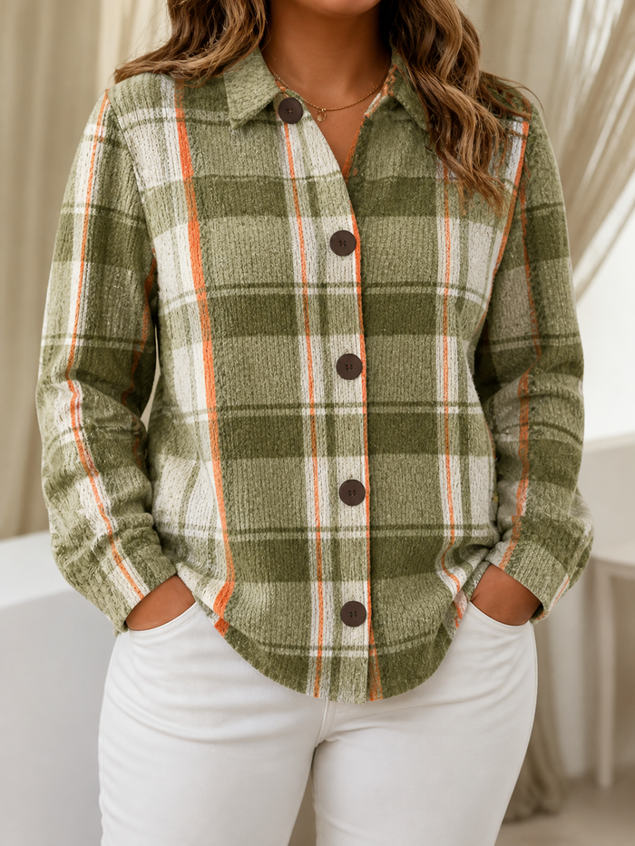Dames Geruit Cardigan met Knopen en Kraag