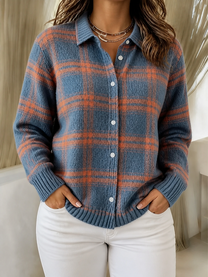 Dames Geruit Vest met Knoopsluiting en Ribboord