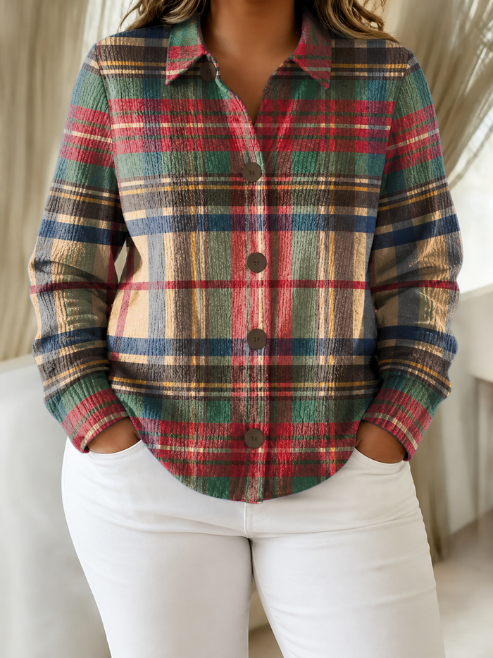 Dames Geruit Vest met Knoopsluiting en Kraag