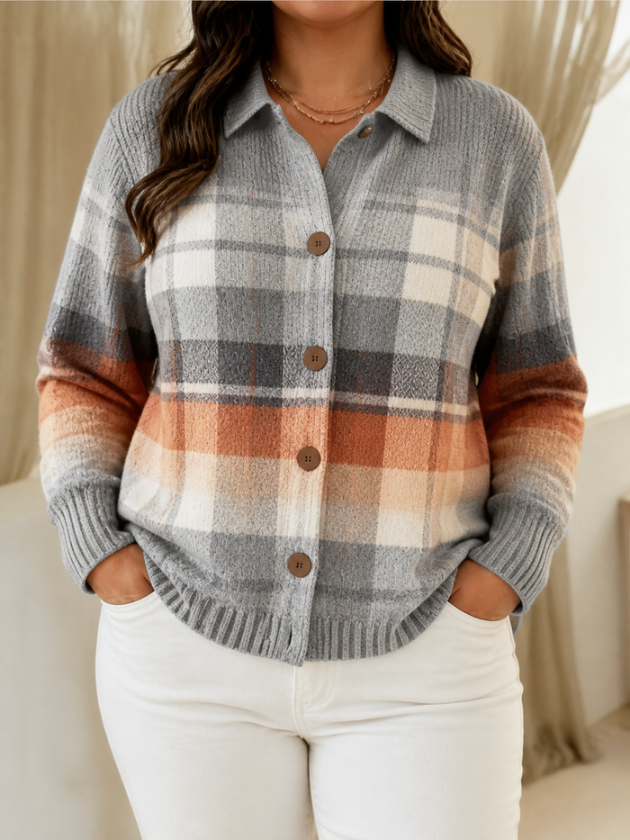 Dames Geruit Vest met Kraag en Knoopsluiting