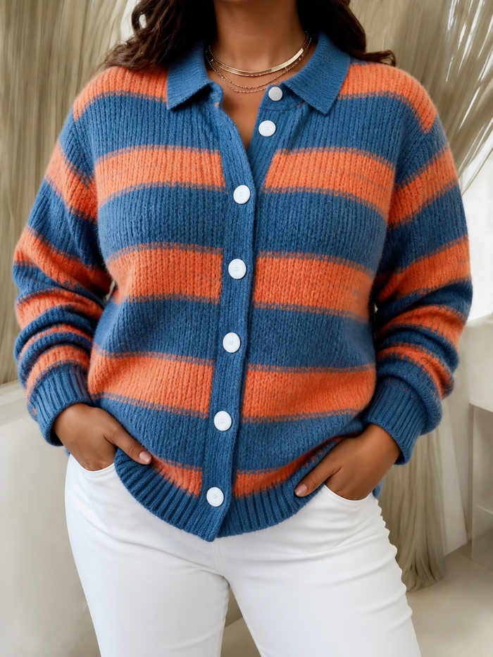 Dames Gestreepte Vest met Kraag en Knoopsluiting