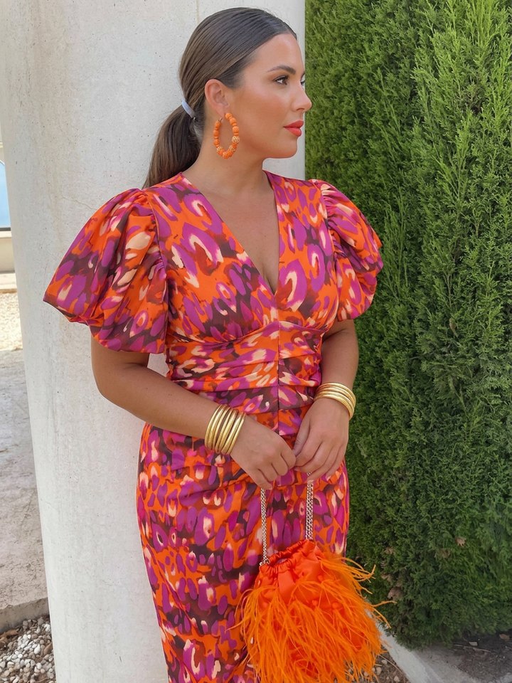 Keiko | Vivid Pleated Midi Dress