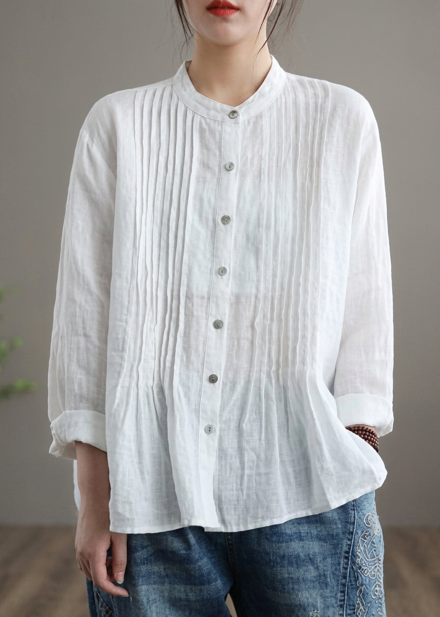 Cosima - Organische Witte Linnen Blouse Tunieken Vrouwen Ramie Blouse