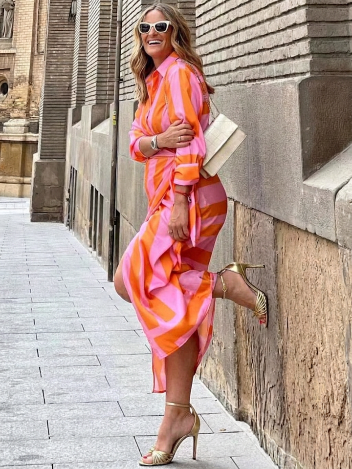 Imogen | Vrouwen Chiffon Print Wrap V-Hals Ceintuur Maxi Jurk