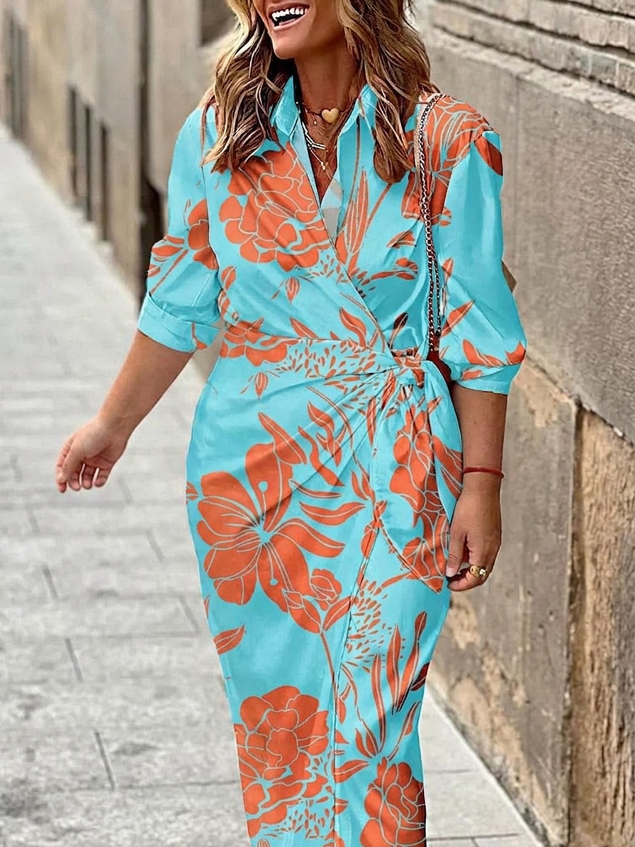 Imogen | Vrouwen Chiffon Print Wrap V-Hals Ceintuur Maxi Jurk